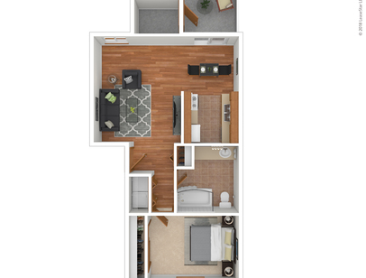 The Hampton: Beds - 1: Baths - 1: SqFt Range - 658 to 658
