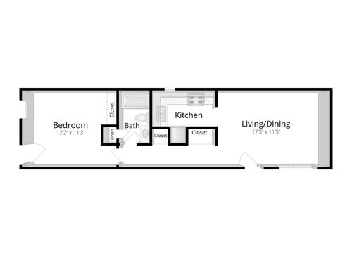 One Bedroom One Bath: Beds - 1: Baths - 1: SqFt Range - 576 to 576