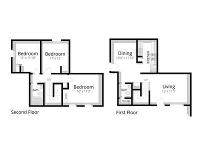 Three Bedroom Two Bath: Beds - 3: Baths - 2: SqFt Range - 1203 to 1203