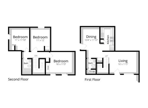 Three Bedroom Two Bath: Beds - 3: Baths - 2: SqFt Range - 1203 to 1203