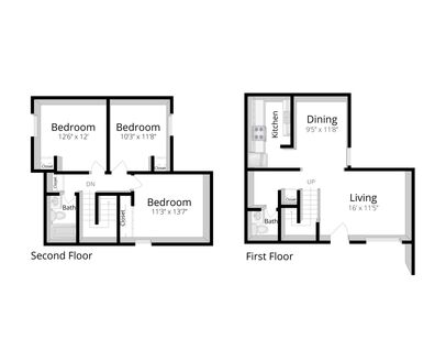 Three Bedroom Two Bath: Beds - 3: Baths - 2: SqFt Range - 1203 to 1203