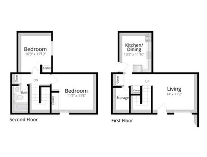 Two Bedroom One Bath: Beds - 2: Baths - 1: SqFt Range - 912 to 912