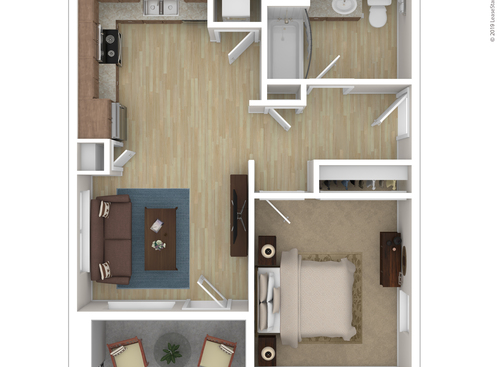 One Bedroom One Bath: Beds - 1: Baths - 1: SqFt Range - 573 to 573