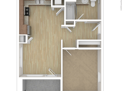 One Bedroom One Bath: Beds - 1: Baths - 1: SqFt Range - 573 to 573