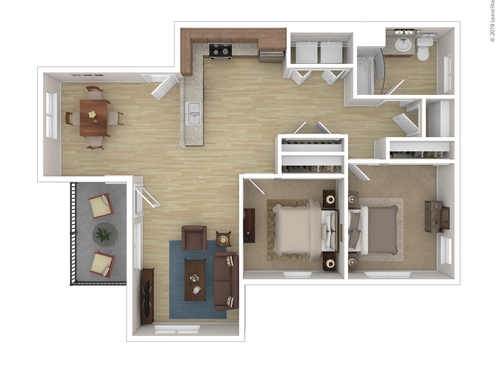 Two Bedroom One Bath: Beds - 2: Baths - 1: SqFt Range - 849 to 849