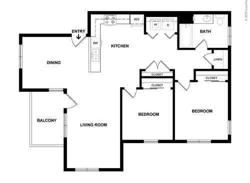 Two Bedroom One Bath: Beds - 2: Baths - 1: SqFt Range - 849 to 849