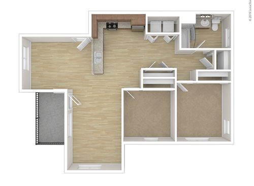 Two Bedroom One Bath: Beds - 2: Baths - 1: SqFt Range - 849 to 849