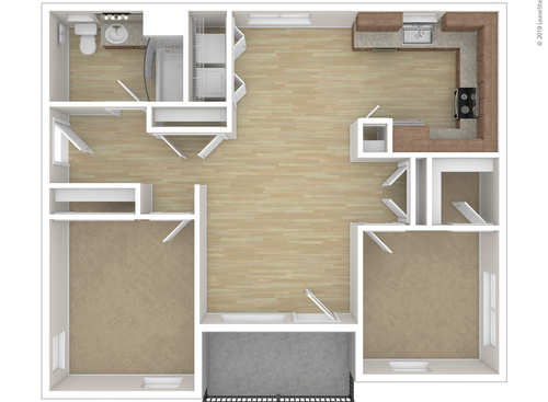 Two Bedroom Flat: Beds - 2: Baths - 1: SqFt Range - 1007 to 1007