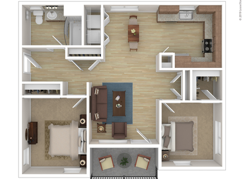 Two Bedroom Flat: Beds - 2: Baths - 1: SqFt Range - 1007 to 1007
