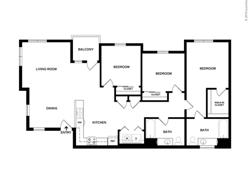 Three Bedroom One and Half Bath: Beds - 3: Baths - 1.5: SqFt Range - 1186 to 1186