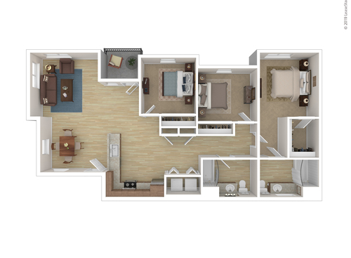 Three Bedroom One and Half Bath: Beds - 3: Baths - 1.5: SqFt Range - 1186 to 1186