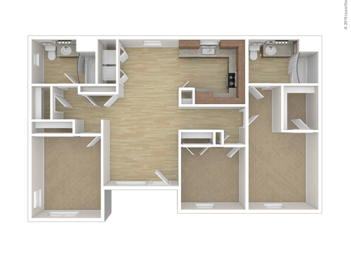 Three Bedroom Two Bath: Beds - 3: Baths - 2: SqFt Range - 1179 to 1179