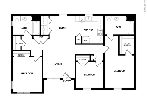 Three Bedroom Two Bath: Beds - 3: Baths - 2: SqFt Range - 1179 to 1179
