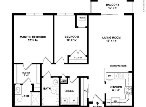 Oak: Beds - 2: Baths - 2: SqFt Range - 1020 to 1020