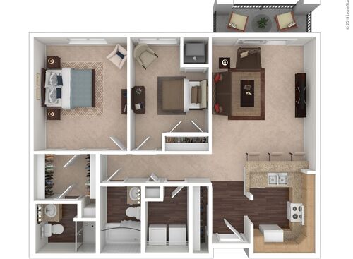 Oak: Beds - 2: Baths - 2: SqFt Range - 1020 to 1020