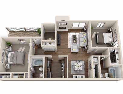 1 Bedroom: Beds - 2: Baths - 2: SqFt Range - 1051 to 1051