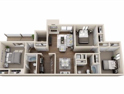 1 Bedroom: Beds - 3: Baths - 2: SqFt Range - 1250 to 1250