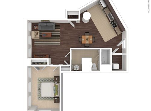 One Bedroom: Beds - 1: Baths - 1: SqFt Range - 743 to 743