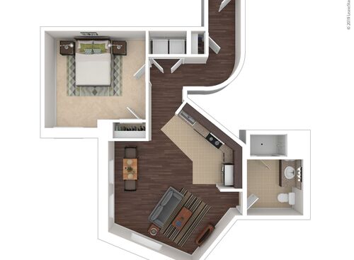 One Bedroom: Beds - 1: Baths - 1: SqFt Range - 743 to 743