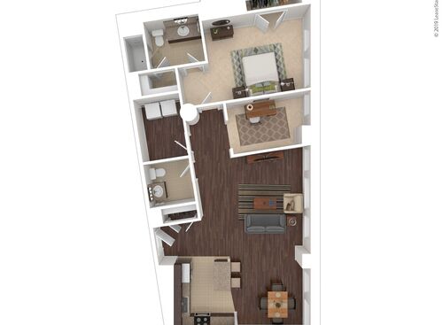 One Bedroom: Beds - 1: Baths - 1.5: SqFt Range - 1046 to 1046
