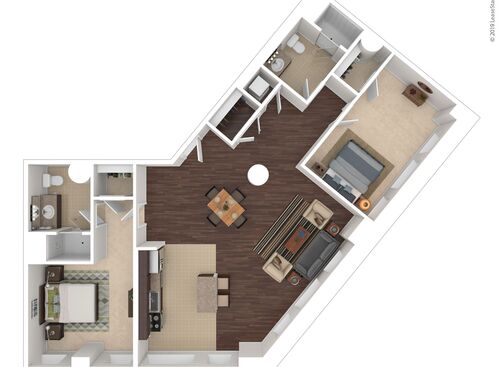 One Bedroom: Beds - 2: Baths - 2: SqFt Range - 1107 to 1264