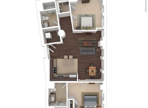One Bedroom: Beds - 2: Baths - 2: SqFt Range - 1107 to 1264