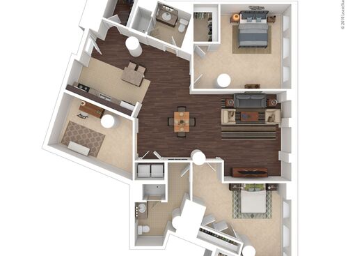 One Bedroom: Beds - 2: Baths - 2.5: SqFt Range - 1571 to 1869