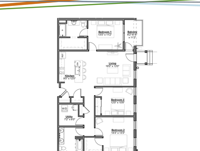 Apartments at the Yard: Kipton - D.1 - 3 bed - 2 bath - 1410 sf