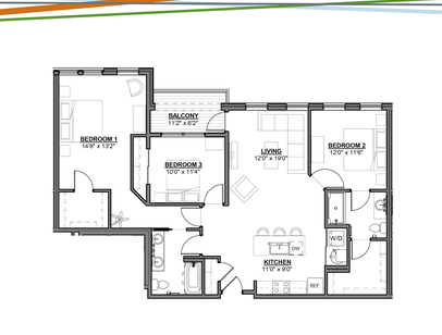 Apartments at the Yard: Kipton - Rochester - 3 bed - 2 bath - 1346 sf