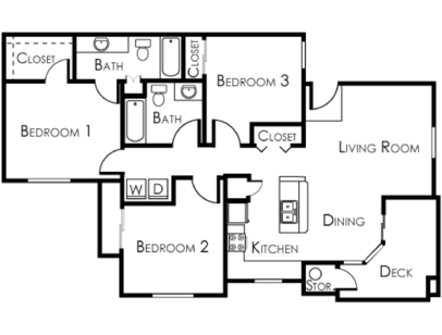 Image of 3 Bedroom 2 Bath Sierra Floor Plan 1,208 Sq Ft
