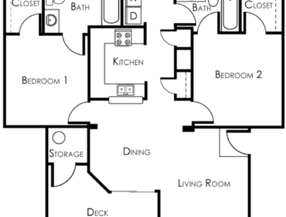 Image of 2 Bedroom 2 Bath Vista Floor Plan 1,093 Sq Ft