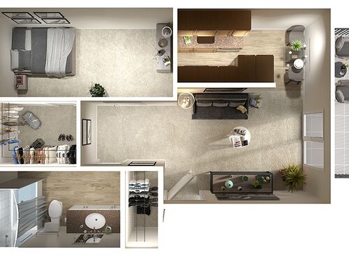 PLAN A: Beds - 1: Baths - 1: SqFt Range - 580 to 580