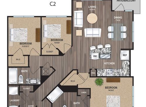 A1  Starting at $975: Beds - 3: Baths - 2: SqFt Range - 1433 to 1433