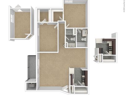 The Aspen: Beds - 2: Baths - 2: SqFt Range - 1100 to 1100