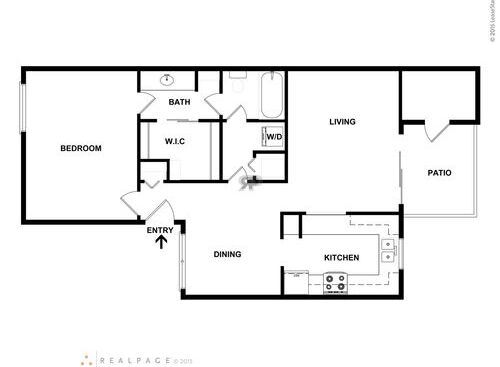 A Plan: Beds - 1: Baths - 1: SqFt Range - 818 to 818