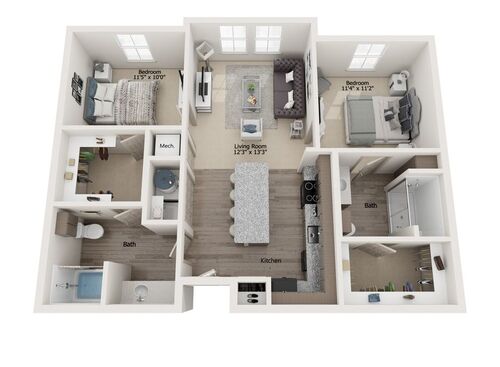 A1: Beds - 2: Baths - 2: SqFt Range - 983 to 983