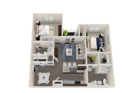 One-Bedroom Unit: Beds - 2: Baths - 2: SqFt Range - 1070 to