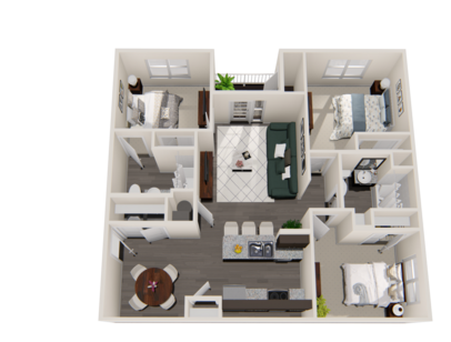 One-Bedroom Unit: Beds - 3: Baths - 2: SqFt Range - 1150 to