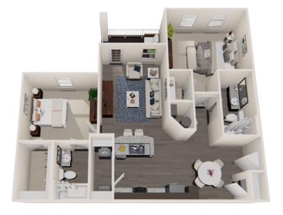 1 Bedroom: Beds - 2: Baths - 2: SqFt Range - 1007 to 1166