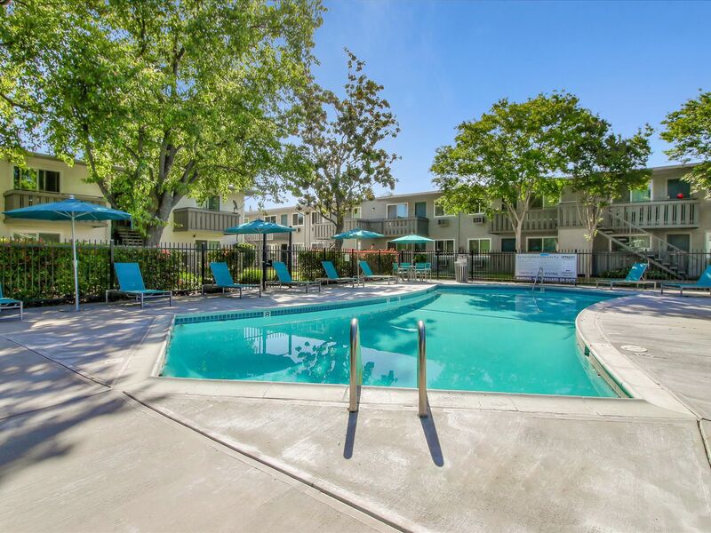 Courtyard with lush landscaping.