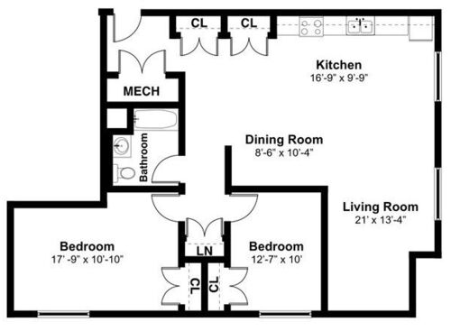 2 Bedroom: Beds - 2: Baths - 1: SqFt Range - 1090 to 1090