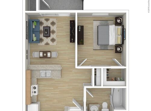 One Bedroom: Beds - 1: Baths - 1: SqFt Range - 524 to 524