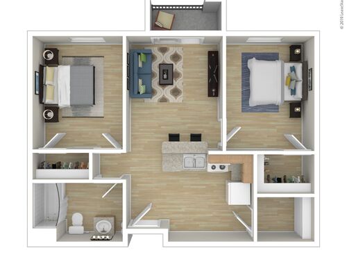 Two Bedroom: Beds - 2: Baths - 1: SqFt Range - 747 to 747