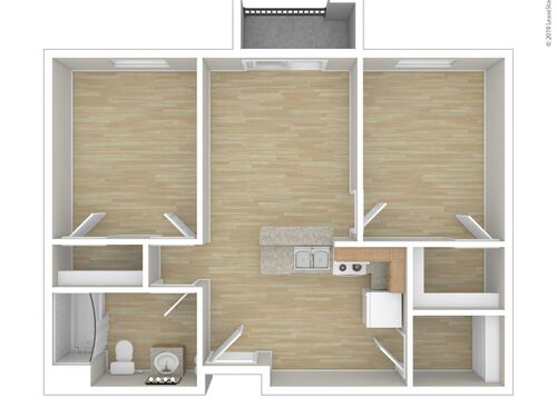 Two Bedroom: Beds - 2: Baths - 1: SqFt Range - 747 to 747