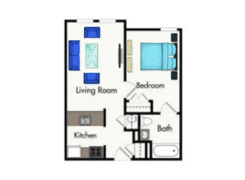 One Bedroom One Bath: Beds - 1: Baths - 1: SqFt Range - 490 to 490