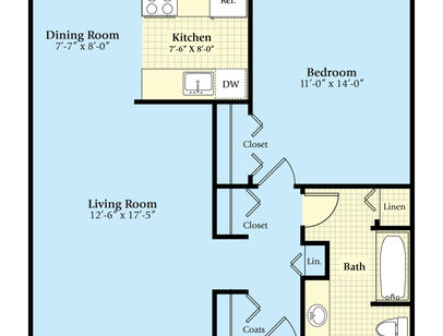 The Aldridge: Beds - 1: Baths - 1: SqFt Range - 735 to 735