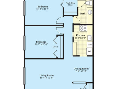 The Adams: Beds - 2: Baths - 1: SqFt Range - 965 to 965