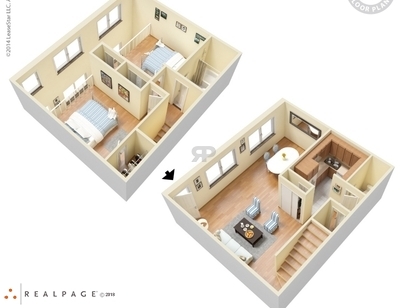 Skyview Terrace - Two Bedroom Town - 2 bed - 1.5 bath - 1014 sf