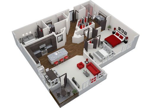 The floor plan layout of the Ikeya, three bedroom, two bathroom, and 1480 square feet.