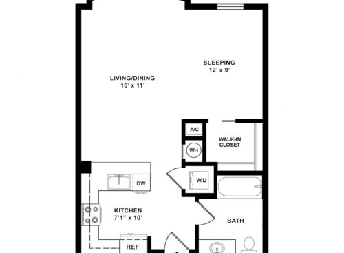1A-1  1X1 Bay: Beds - Studio: Baths - 1: SqFt Range - 553 to 553